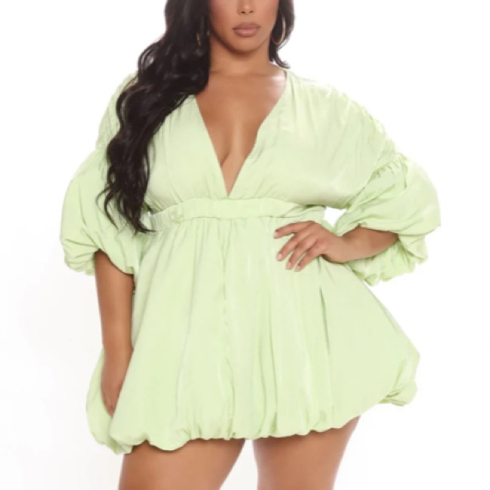 Puff Sleeve Puffball Hem Shift Dress